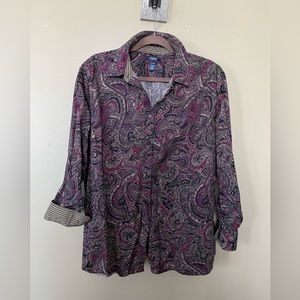 Chaps button down, multi patterned shirt